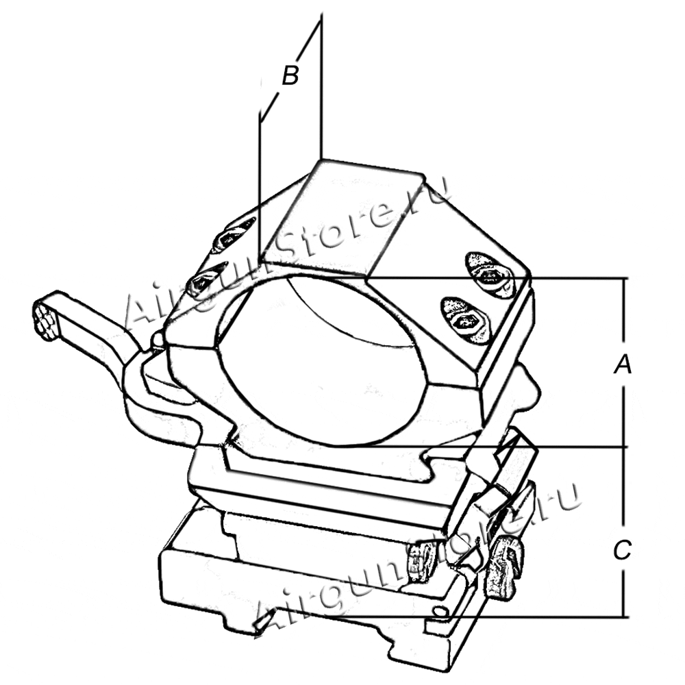 Схематичный чертеж кольца Noname на Weaver, высокое, 30 мм, откидное, быстросъемное [NRN006]