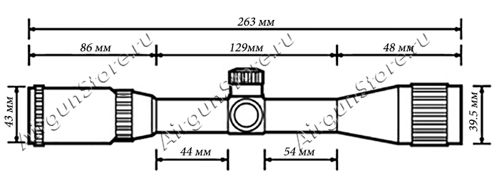 Размеры оптического прицела Bushnell BANNER 1.5-4.5x32, длина прицела 263 мм