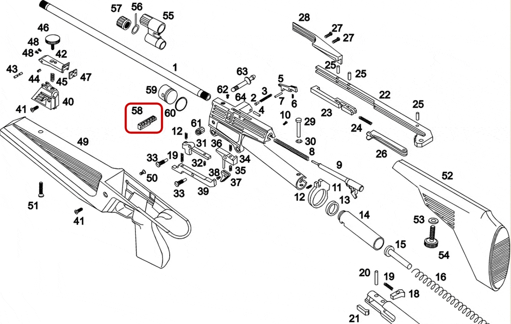 Взрыв-схема винтовки ИЖ-61 - магазин 52601