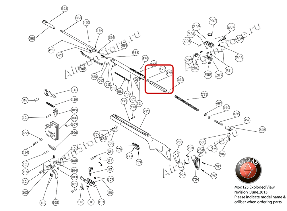Взрыв-схема винтовки Hatsan 125