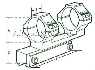 Кронштейн для оптического прицела UTG Leapers AccuShot 11мм (Ласточкин хвост), моноблок, высокий, 25 мм, вынос 38мм, RGPMOFS38-25H4