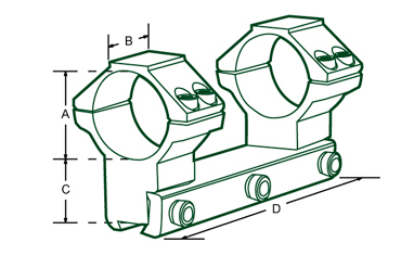 Схема кронштейна для оптического прицела NoName на Ласточкин хвост, моноблок, высокий, 25,4 мм [BH-MS04]