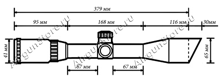 
    Размеры оптического прицела  Leapers 4-16x56 (SCP3-UG4165AOIEW), длина прицела 409 мм
    