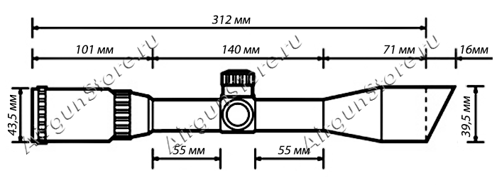 
    Длина оптического прицела Leapers 3-9x32 SCP-U392RGW - 328 мм
    