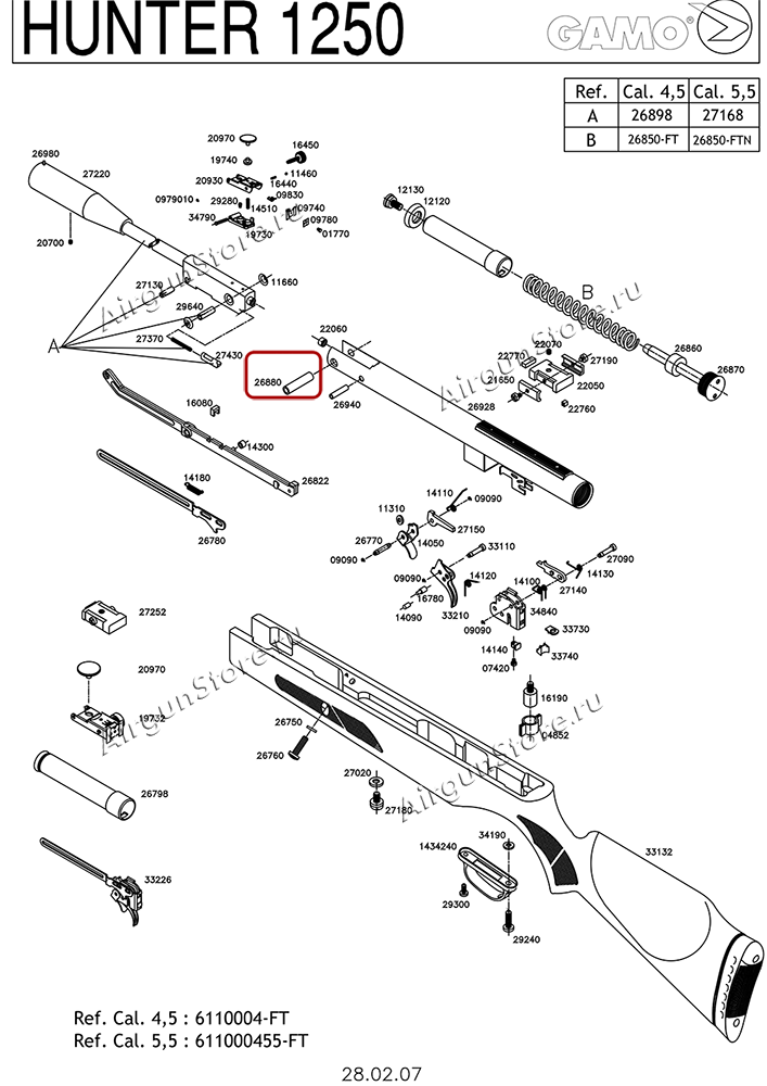 Схема устройства винтовки Gamo Hunter 1250