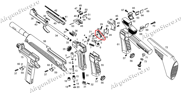 Взрыв-схема пневматического пистолета MP-651K