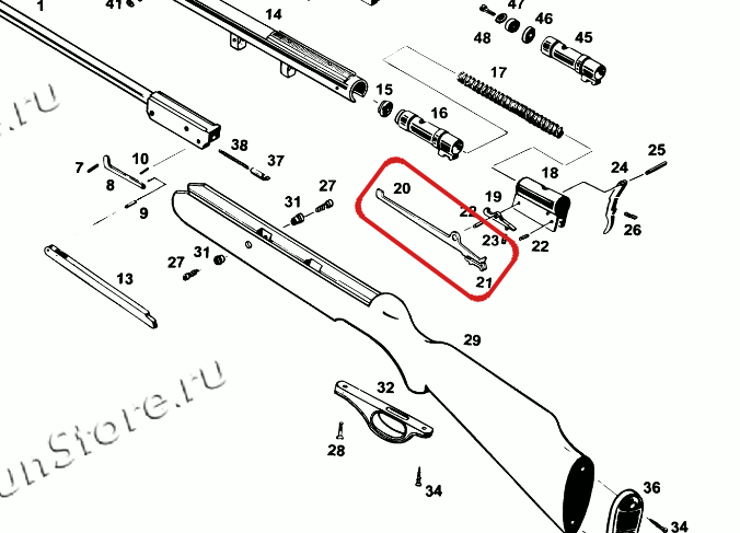 Взрыв-схема винтовки МР-512, детально