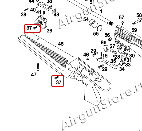 Шуруп крепления цевья (ложа) для ИЖ-60/61 (БД 05-002-04), левый, оригинал [52673], деталь увеличено