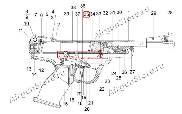 Взрыв-схема пневматического пистолета MP-53