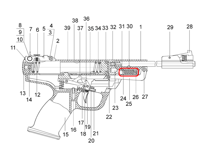 Взрыв-схема пневматического пистолета MP-53M