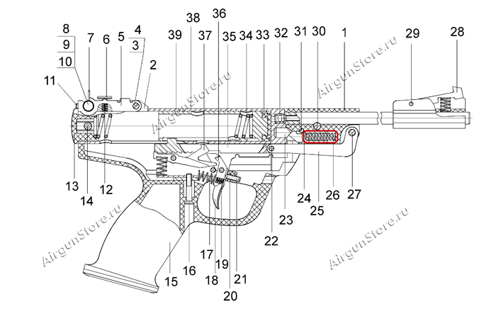 Взрыв-схема пневматического пистолета MP-53