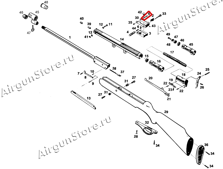 Взрыв-схема пневматического пистолета ИЖ-53M