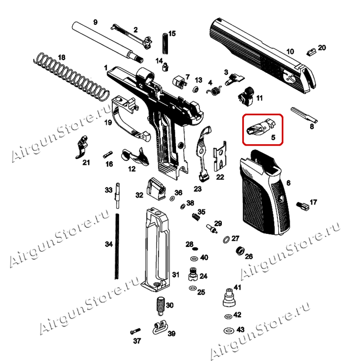 Взрыв-схема пневматического пистолета MP-654K