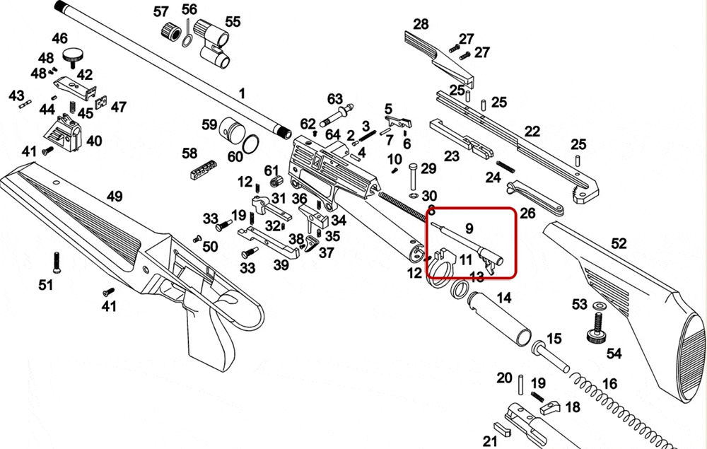 Взрыв-схема винтовки ИЖ-61 - досылатель 52640