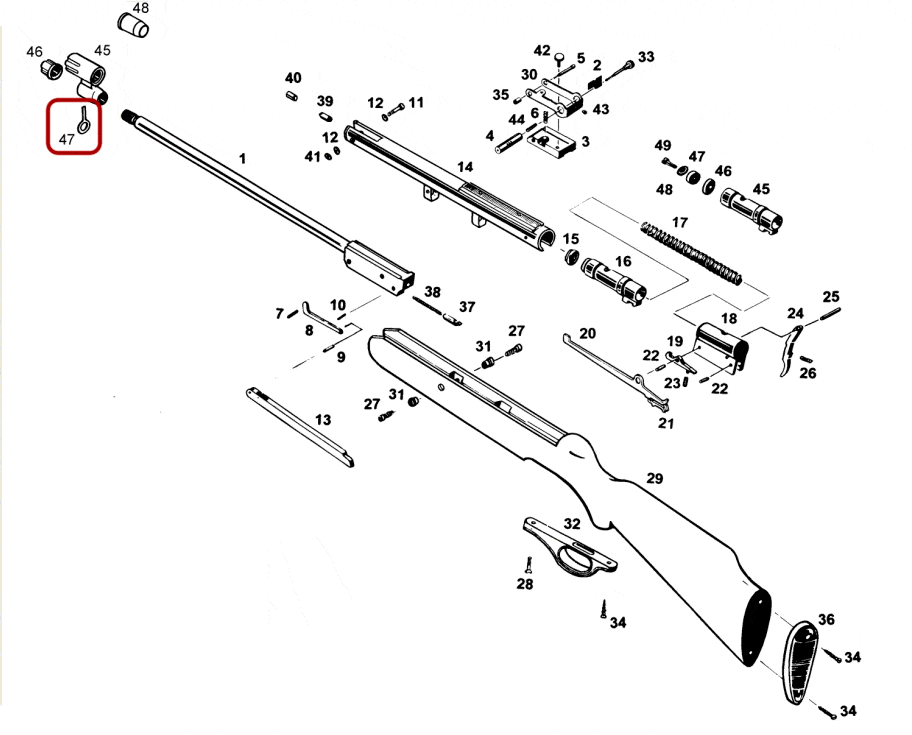 Взрыв-схема винтовки МР-512 - мушка пеньковая 52606