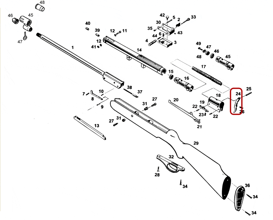Взрыв-схема винтовки МР-512 - спусковой крючок 52525