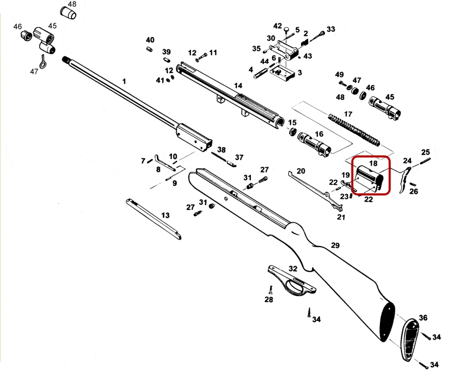 Взрыв-схема винтовки МР-512 - задник 52702