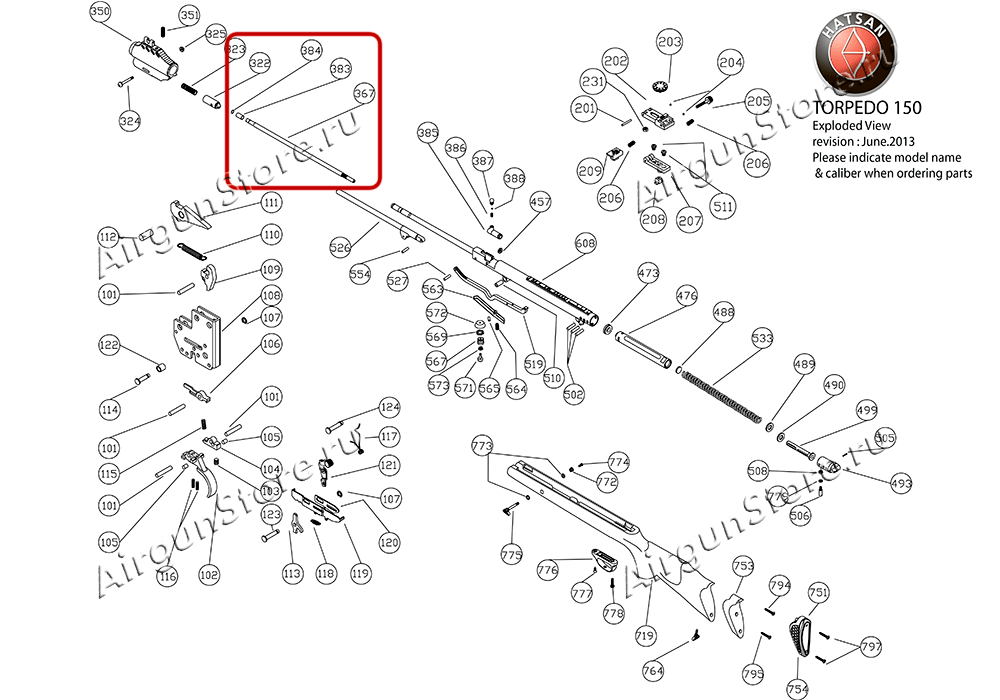 Взрыв-схема винтовки Hatsan 150
