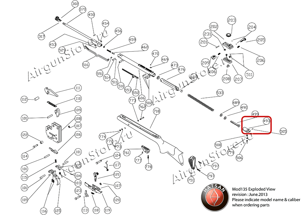 Взрыв-схема винтовки Hatsan 135