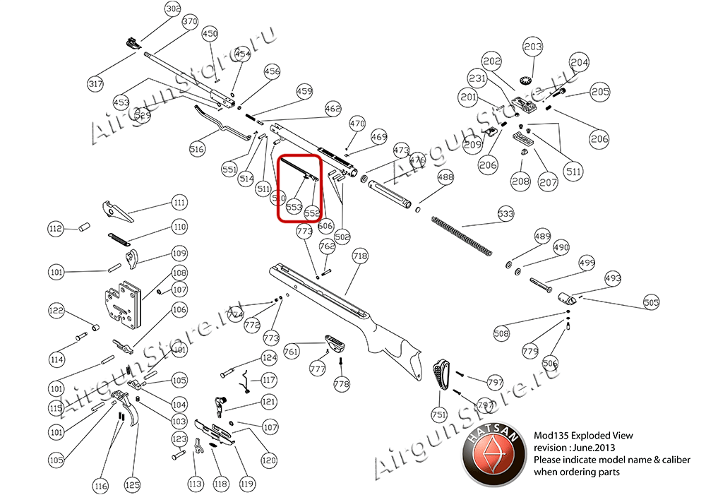 Взрыв-схема винтовки Hatsan 135