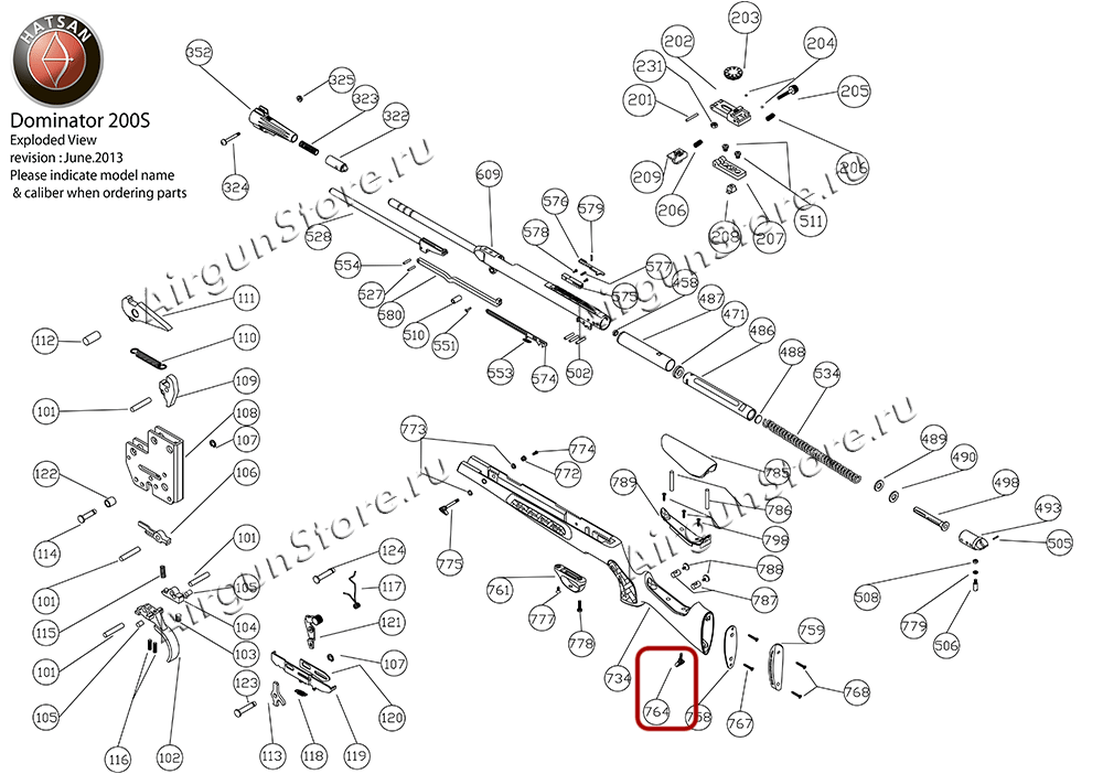Взрыв-схема винтовки Hatsan Dominator 200S