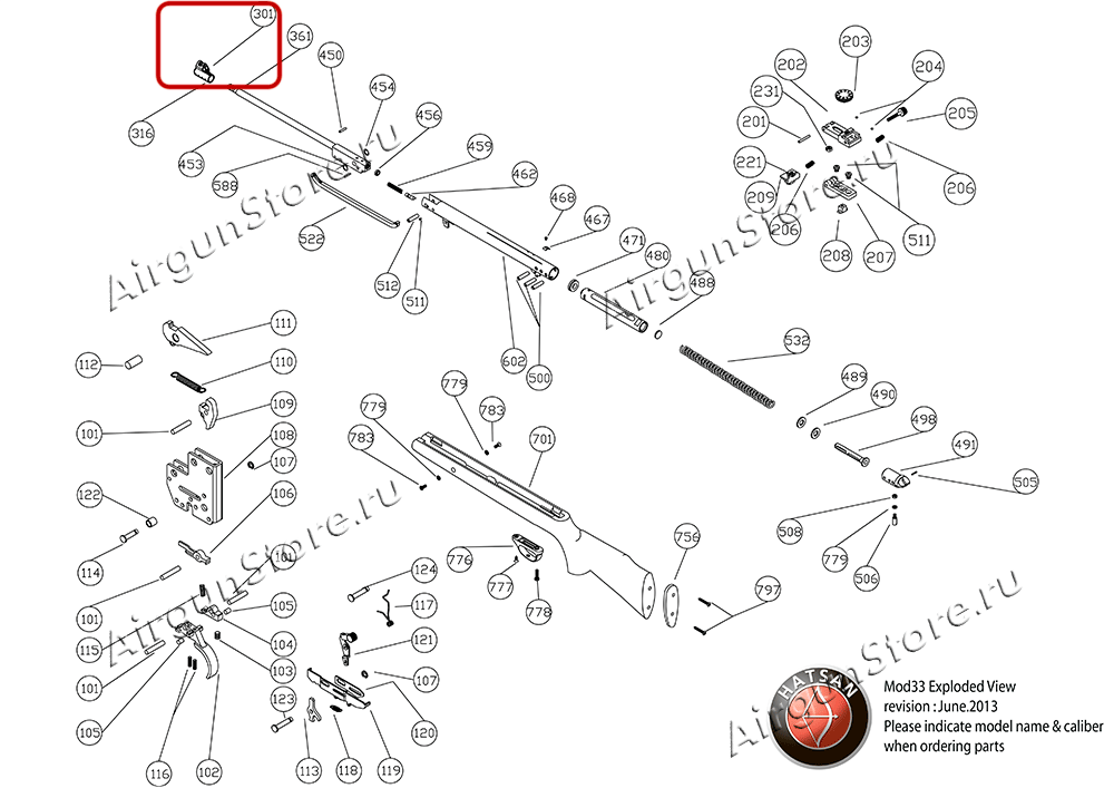 Взрыв-схема винтовки Hatsan 33