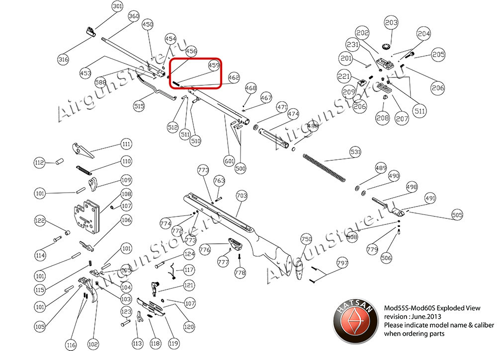 Взрыв-схема винтовки Hatsan 55s