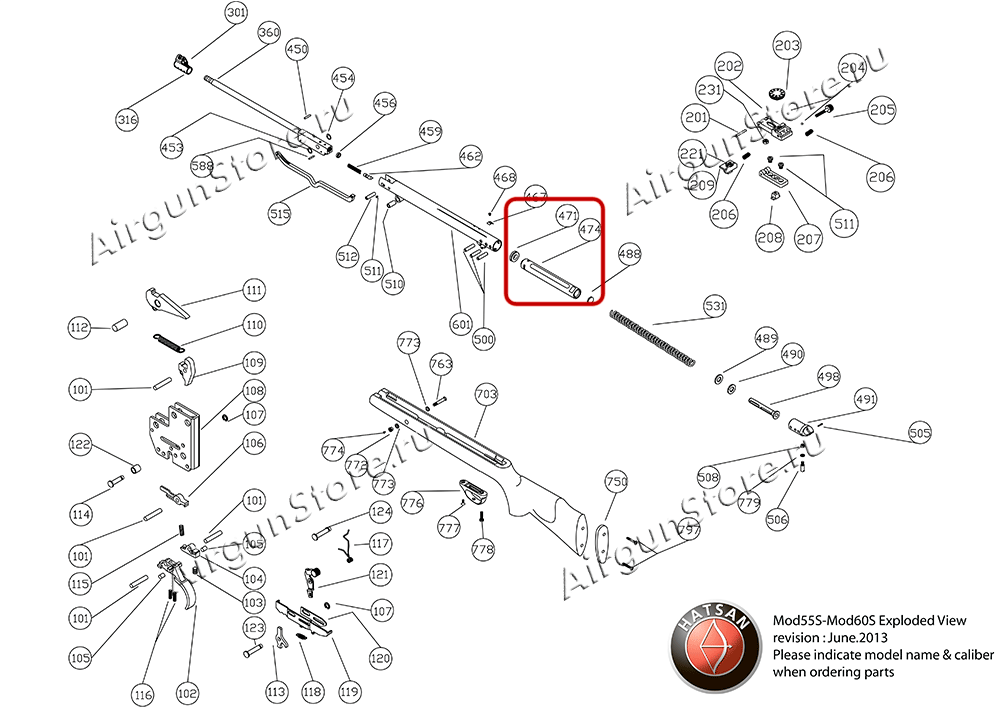 Взрыв-схема винтовки Hatsan 55s
