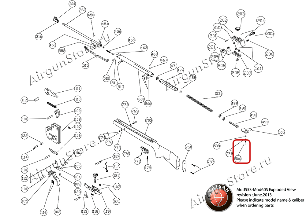 Взрыв-схема винтовки Hatsan 55S