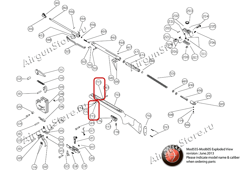 Взрыв-схема винтовки Hatsan 55S