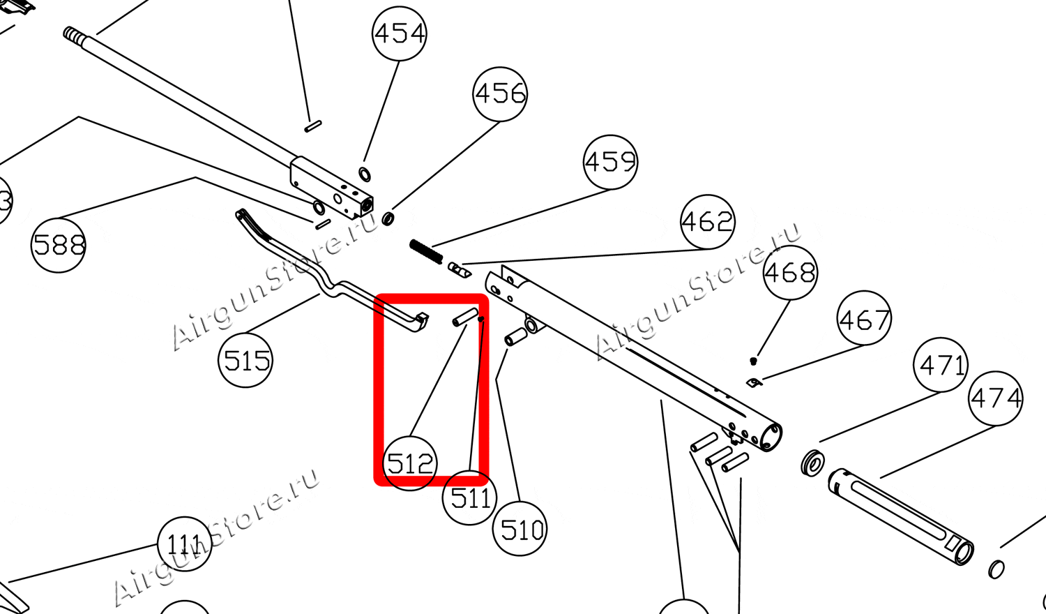 Взрыв-схема винтовки Hatsan 85 (июнь 2013 г), деталь увеличенно