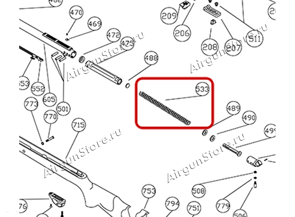 Взрыв-схема винтовки Hatsan 125