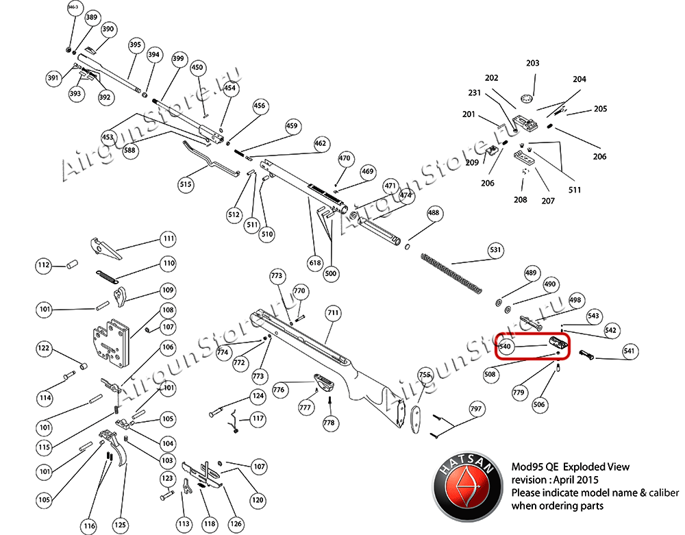 Взрыв-схема винтовки Hatsan 95