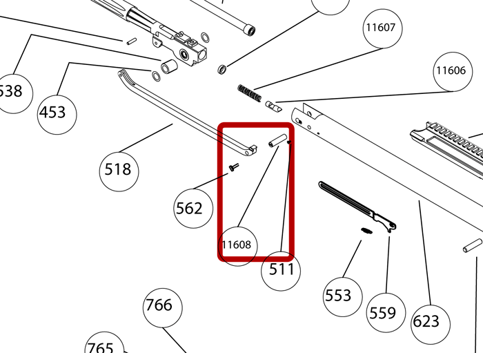 Взрыв-схема винтовки Hatsan AirTact ED. Увеличенный вид детали [11608].