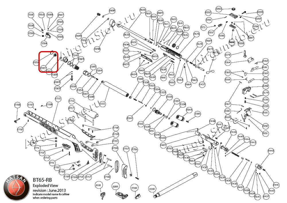 Взрыв-схема винтовки Hatsan BT-65 RB